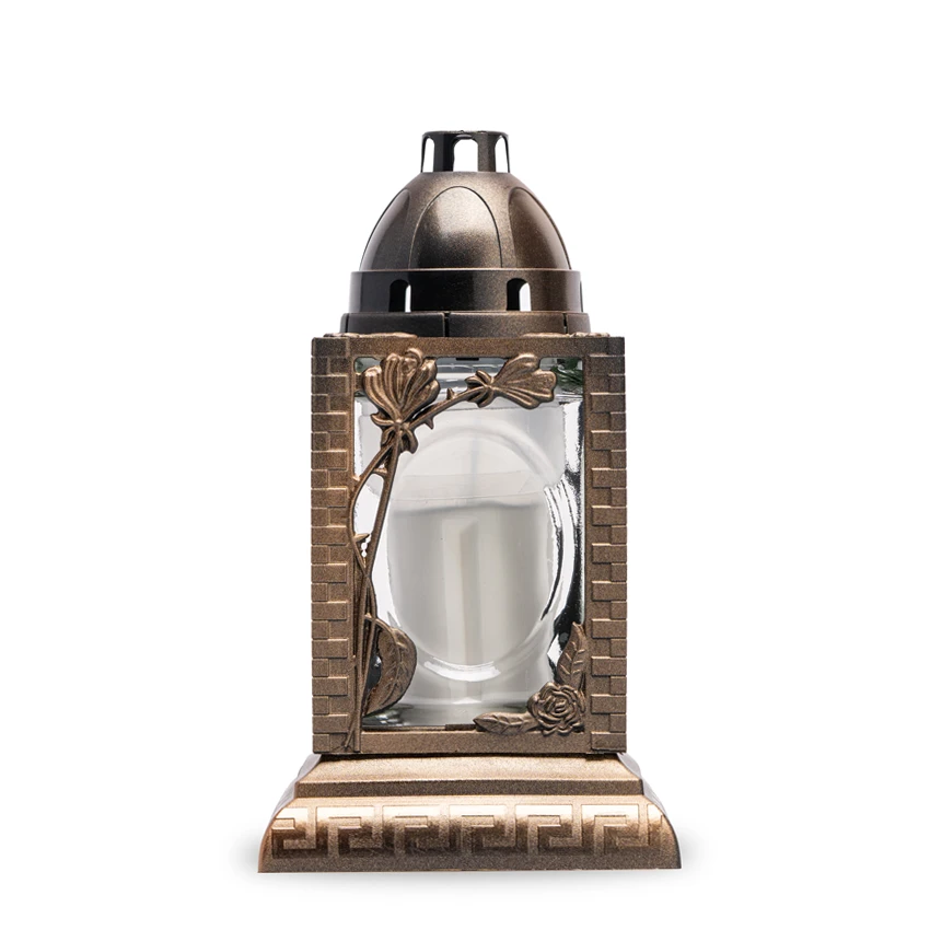 Steklena sveča vrtnica velika zlate barve